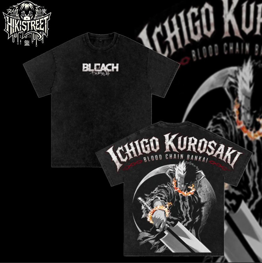 [HIKISTREET] Vintage Ichigo Kurosaki Acid Washed T-Shirt, Bleach Merch, Anime Washed Oversized Tee, Aesthetic Anime Streetwear Gift