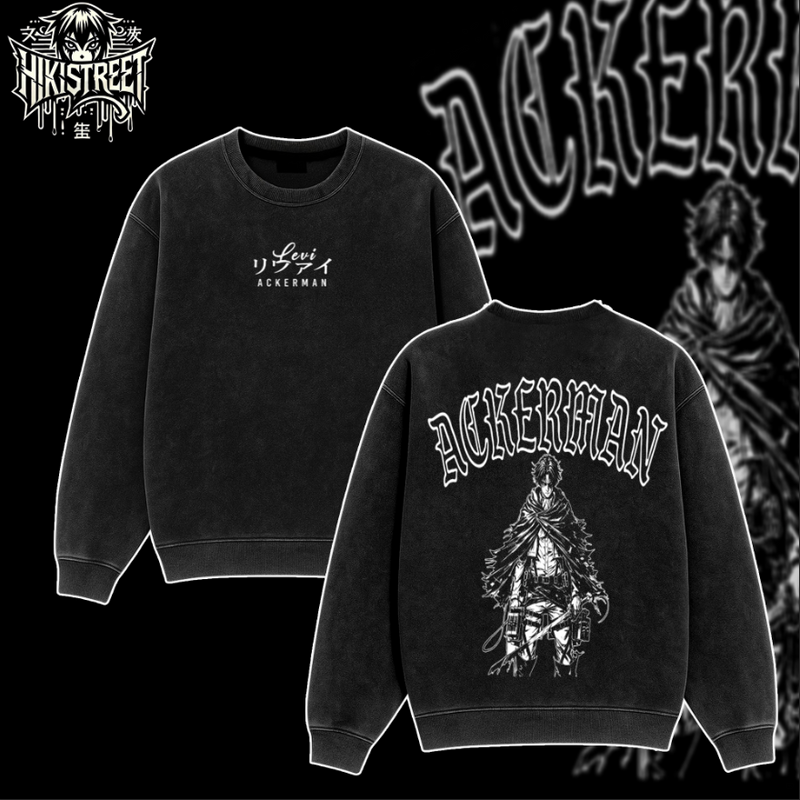 [HIKISTREET] Vintage Levi Ackerman Acid Washed T-Shirt, Attack On Titan Merch, Anime Washed Oversized Tee, Aesthetic Anime Streetwear Gift