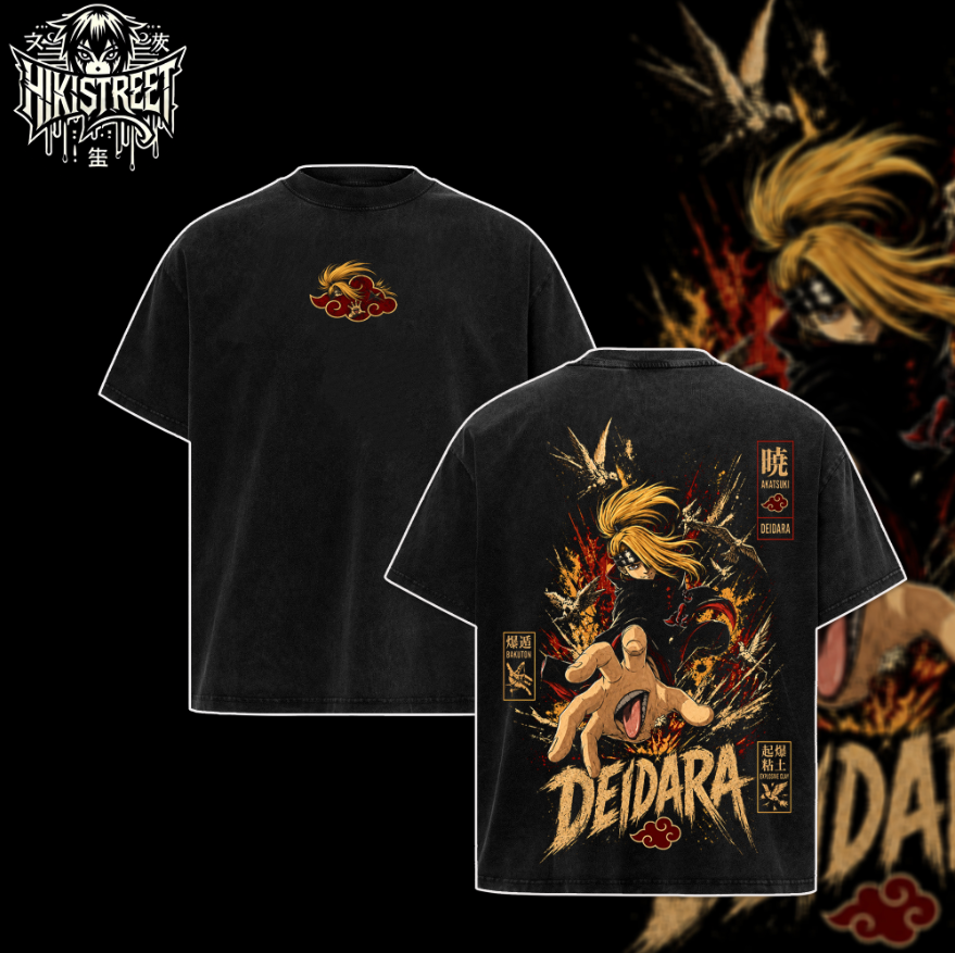 [HIKISTREET] Vintage Akatsuki Deidara Acid Washed T-Shirt, Naruto Merch, Anime Washed Oversized Tee, Aesthetic Anime Streetwear Gift