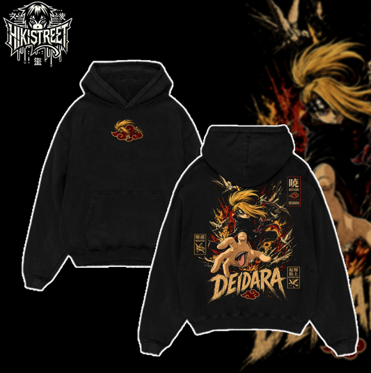[HIKISTREET] Vintage Akatsuki Deidara Acid Washed T-Shirt, Naruto Merch, Anime Washed Oversized Tee, Aesthetic Anime Streetwear Gift