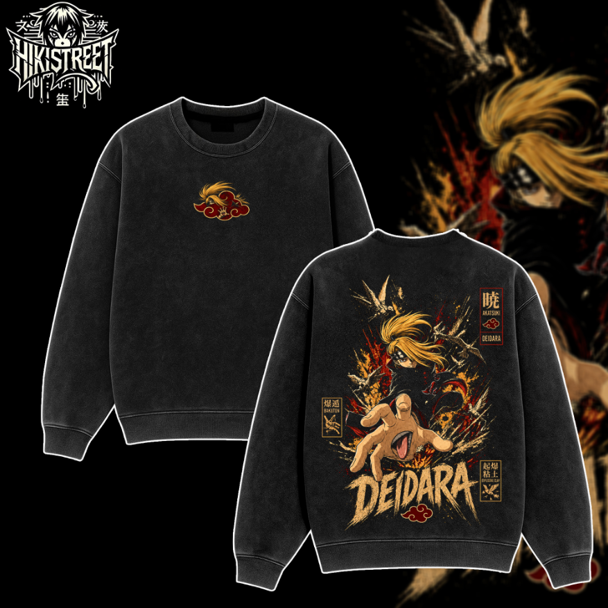 [HIKISTREET] Vintage Akatsuki Deidara Acid Washed T-Shirt, Naruto Merch, Anime Washed Oversized Tee, Aesthetic Anime Streetwear Gift