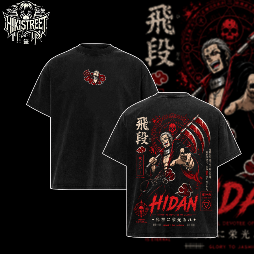 [HIKISTREET] Vintage Akatsuki Hidan Acid Washed T-Shirt, Naruto Merch, Anime Washed Oversized Tee, Aesthetic Anime Streetwear Gift