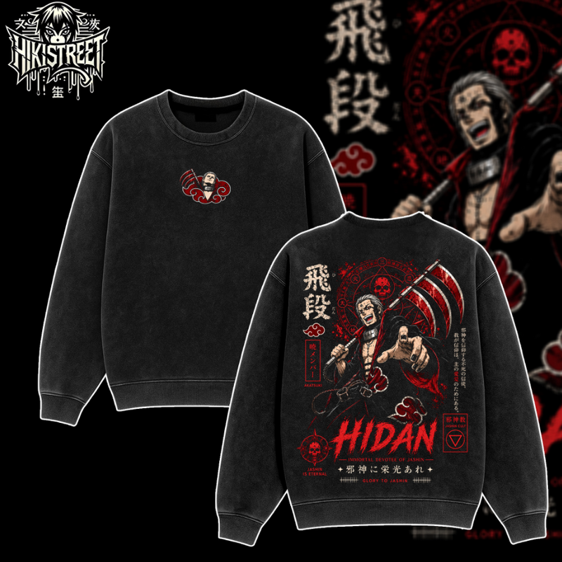 [HIKISTREET] Vintage Akatsuki Hidan Acid Washed T-Shirt, Naruto Merch, Anime Washed Oversized Tee, Aesthetic Anime Streetwear Gift