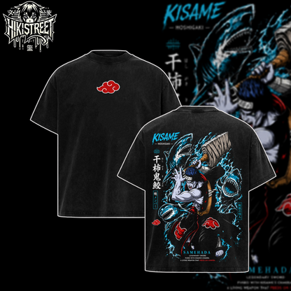 [HIKISTREET] Vintage Akatsuki Kisame Acid Washed T-Shirt, Naruto Merch, Anime Washed Oversized Tee, Aesthetic Anime Streetwear Gift