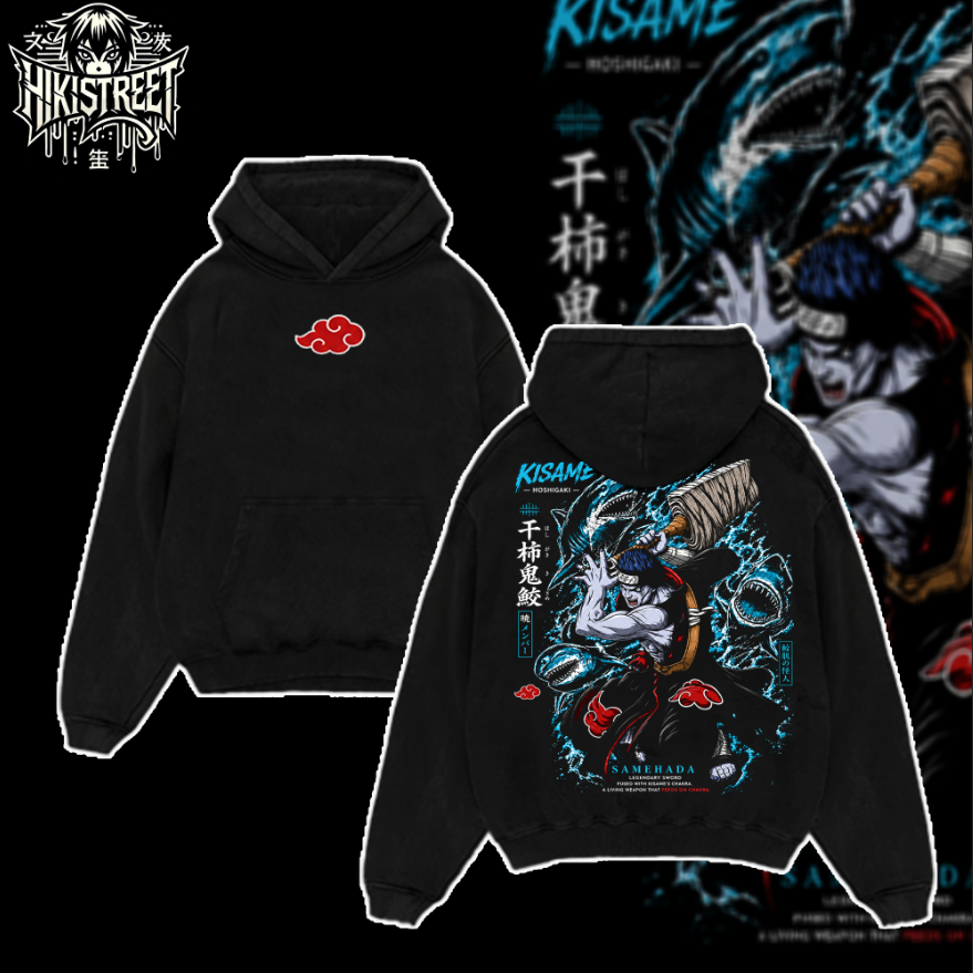 [HIKISTREET] Vintage Akatsuki Kisame Acid Washed T-Shirt, Naruto Merch, Anime Washed Oversized Tee, Aesthetic Anime Streetwear Gift