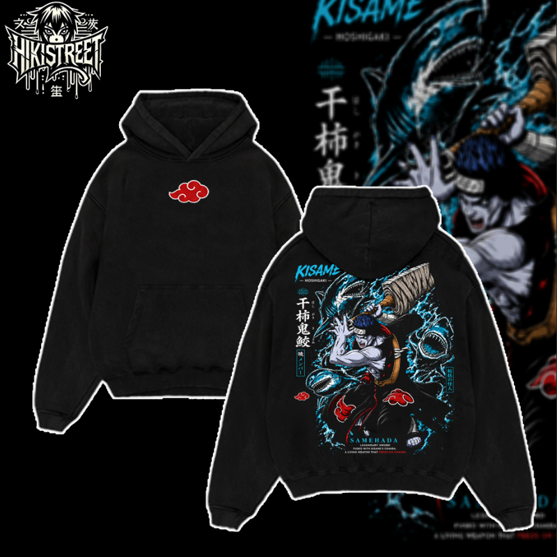 [HIKISTREET] Vintage Akatsuki Kisame Acid Washed T-Shirt, Naruto Merch, Anime Washed Oversized Tee, Aesthetic Anime Streetwear Gift