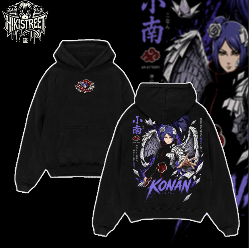 [HIKISTREET] Vintage Akatsuki Konan Acid Washed T-Shirt, Naruto Merch, Anime Washed Oversized Tee, Aesthetic Anime Streetwear Gift