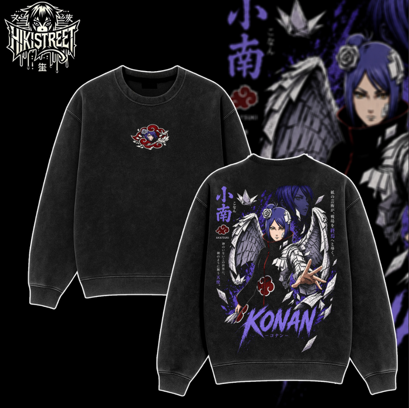 [HIKISTREET] Vintage Akatsuki Konan Acid Washed T-Shirt, Naruto Merch, Anime Washed Oversized Tee, Aesthetic Anime Streetwear Gift