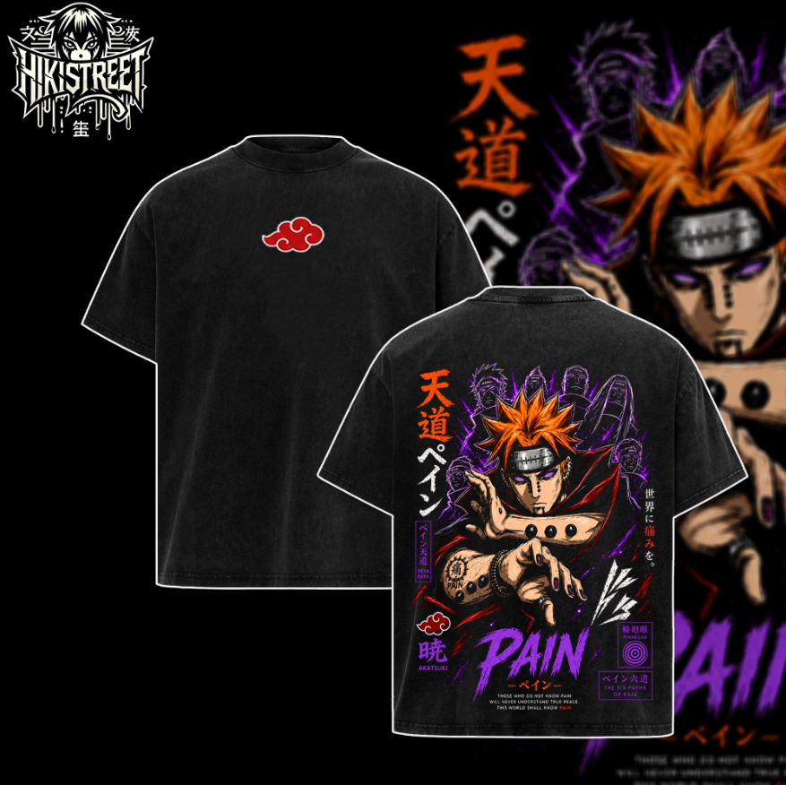 [HIKISTREET] Vintage Akatsuki Pain Acid Washed T-Shirt, Naruto Merch, Anime Washed Oversized Tee, Aesthetic Anime Streetwear Gift