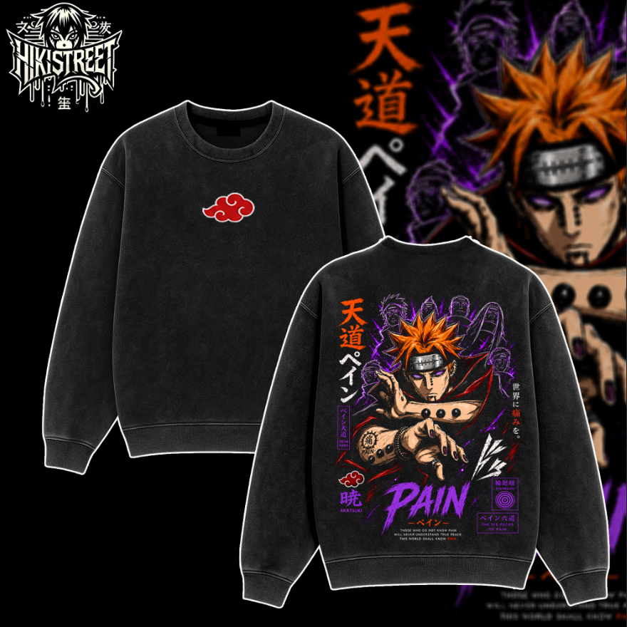 [HIKISTREET] Vintage Akatsuki Pain Acid Washed T-Shirt, Naruto Merch, Anime Washed Oversized Tee, Aesthetic Anime Streetwear Gift