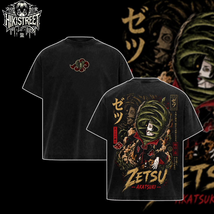 [HIKISTREET] Vintage Akatsuki Zetsu Acid Washed T-Shirt, Naruto Merch, Anime Washed Oversized Tee, Aesthetic Anime Streetwear Gift