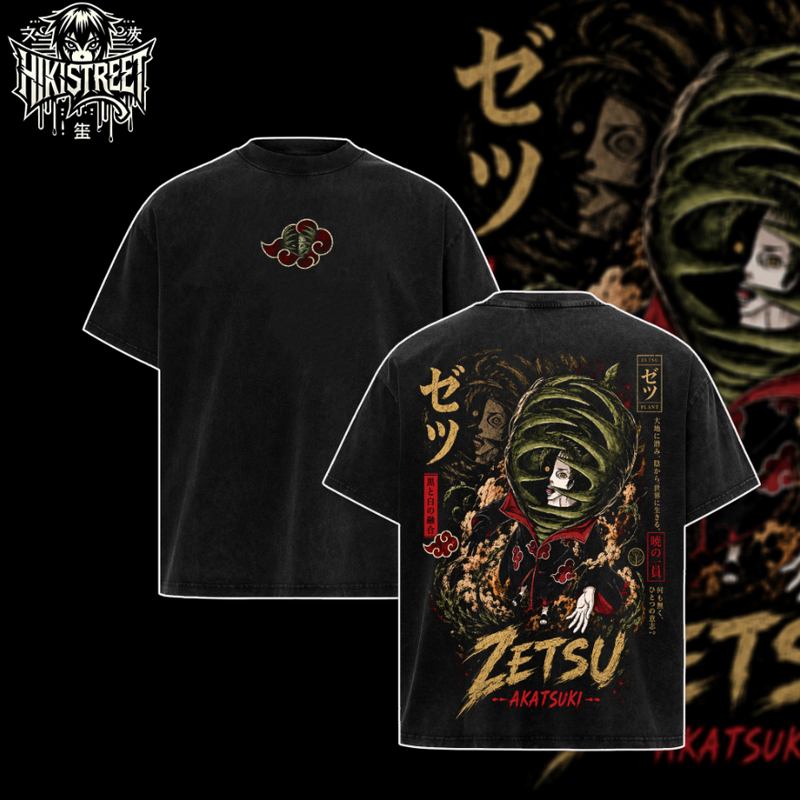 [HIKISTREET] Vintage Akatsuki Zetsu Acid Washed T-Shirt, Naruto Merch, Anime Washed Oversized Tee, Aesthetic Anime Streetwear Gift