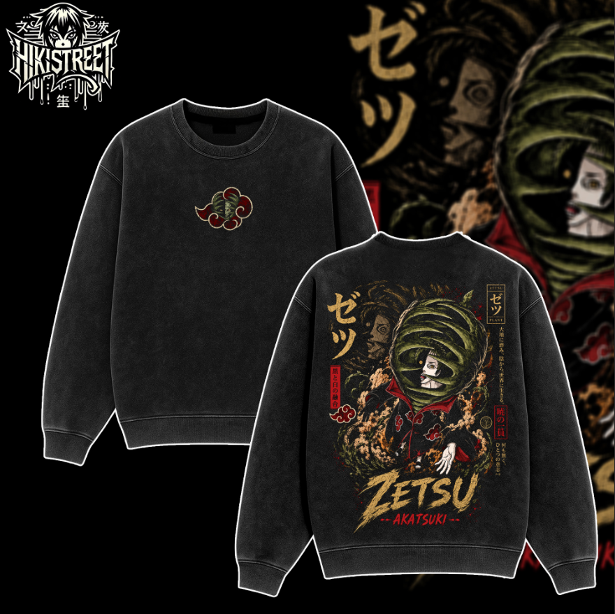 [HIKISTREET] Vintage Akatsuki Zetsu Acid Washed T-Shirt, Naruto Merch, Anime Washed Oversized Tee, Aesthetic Anime Streetwear Gift