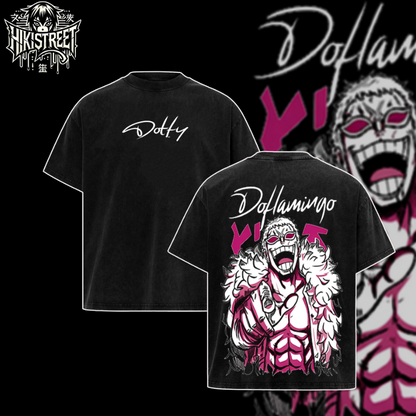 [HIKISTREET] Vintage Doflamingo Acid Washed T-Shirt, One Piece Merch, Anime Washed Oversized Tee, Aesthetic Anime Streetwear Gift