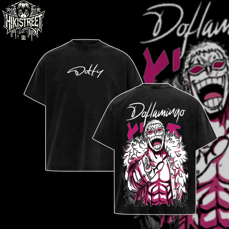 [HIKISTREET] Vintage Doflamingo Acid Washed T-Shirt, One Piece Merch, Anime Washed Oversized Tee, Aesthetic Anime Streetwear Gift