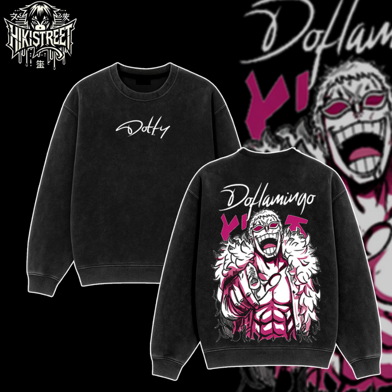[HIKISTREET] Vintage Doflamingo Acid Washed T-Shirt, One Piece Merch, Anime Washed Oversized Tee, Aesthetic Anime Streetwear Gift