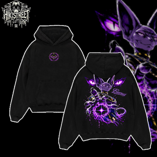 [HIKISTREET] Vintage Beerus Acid Washed T-Shirt, Dragon Ball Merch, Anime Washed Oversized Tee, Aesthetic Anime Streetwear Gift