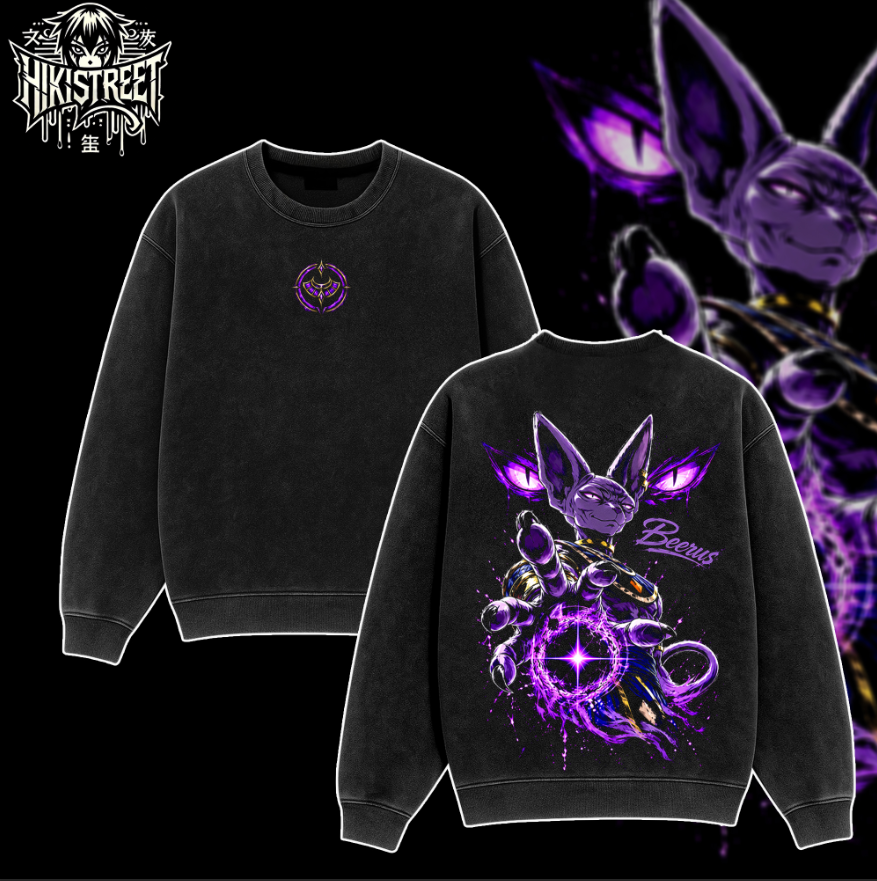 [HIKISTREET] Vintage Beerus Acid Washed T-Shirt, Dragon Ball Merch, Anime Washed Oversized Tee, Aesthetic Anime Streetwear Gift